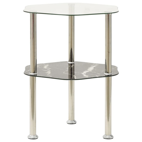 vidaXL Beistelltisch 2 Ablagen Transparent Schwarz 38x38x50cm Hartglas