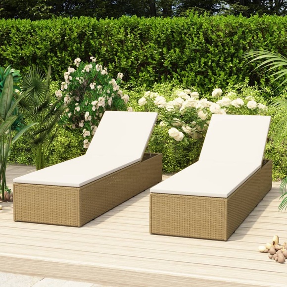 vidaXL Sonnenliege Poly Rattan Braun und Cremeweiß