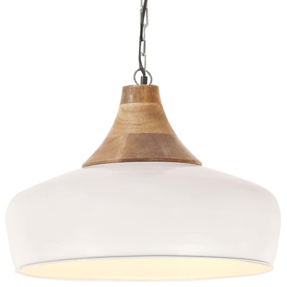 vidaXL Hängelampe Industrie-Stil Weiß Eisen & Massivholz 35 cm E27