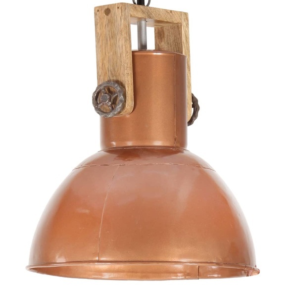 vidaXL Hängelampe Industriestil 25 W Kupfern Rund Mangoholz 42 cm E27