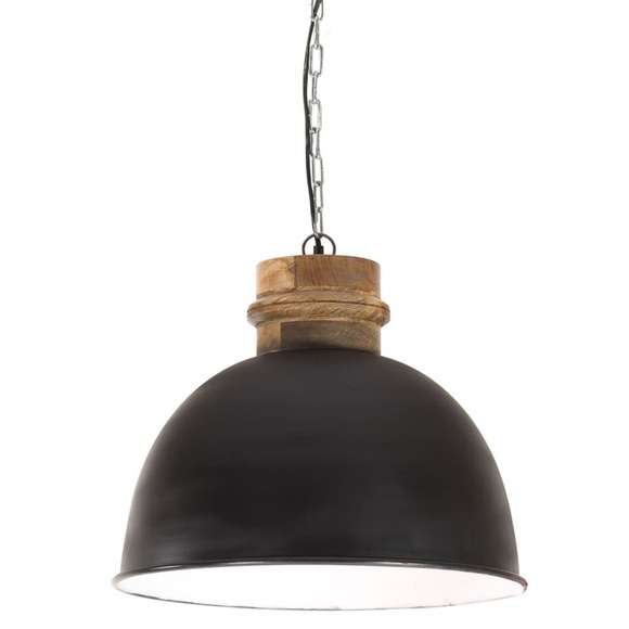 vidaXL Hängelampe Industriestil 25 W Schwarz Rund Mangoholz 50 cm E27