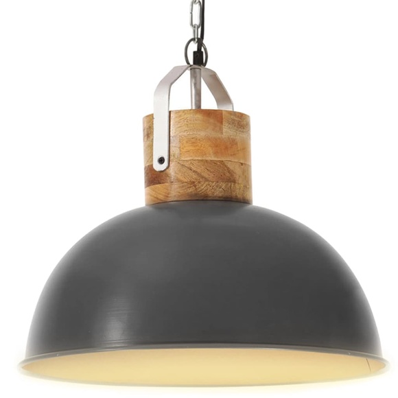 vidaXL Hängelampe Industriestil Grau Rund 42cm E27 Mango Massivholz