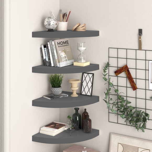 vidaXL Eck-Schweberegale 4 Stk. Hochglanz-Grau 35x35x3,8 cm MDF
