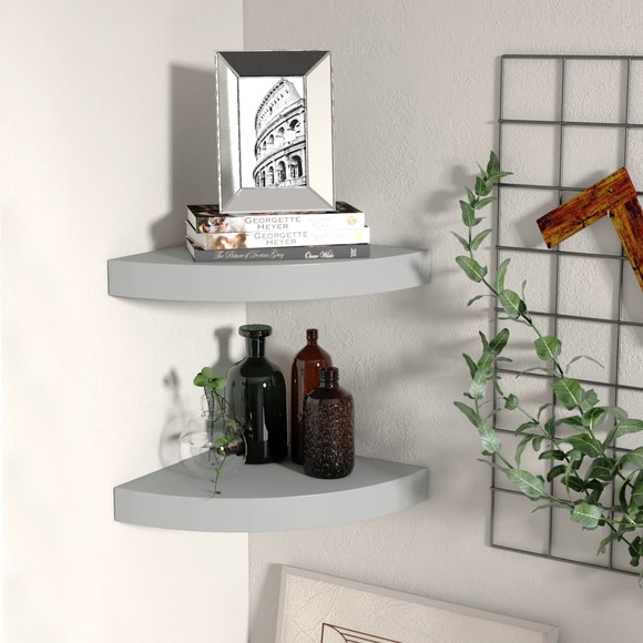 vidaXL Eck-Schweberegale 2 Stk. Grau 25x25x3,8 cm MDF