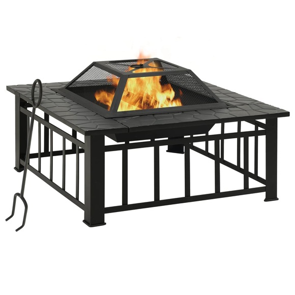vidaXL Garten Feuerstelle mit Schürhaken 81x81x47 cm XXL Stahl