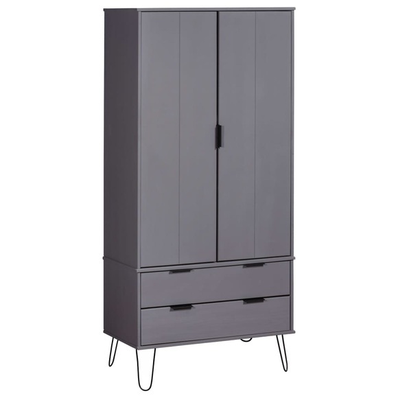 vidaXL Kleiderschrank New York Range Grau Massivholz Kiefer