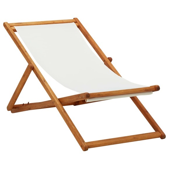 vidaXL Klappbarer Strandstuhl Eukalyptusholz und Stoff Cremeweiß