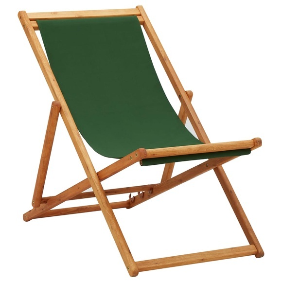 vidaXL Klappbarer Strandstuhl Eukalyptusholz und Stoff Grün
