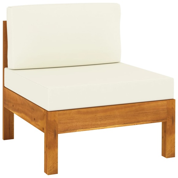 vidaXL Mittelsofa mit Cremeweißen Kissen Massivholz Akazie