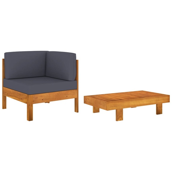 vidaXL 2-tlg. Garten-Lounge-Set mit Dunkelgrauen Kissen Akazienholz