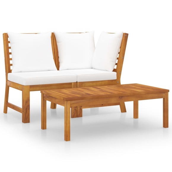 vidaXL 3-tlg. Garten-Lounge-Set mit Creme Kissen Akazie Massivholz