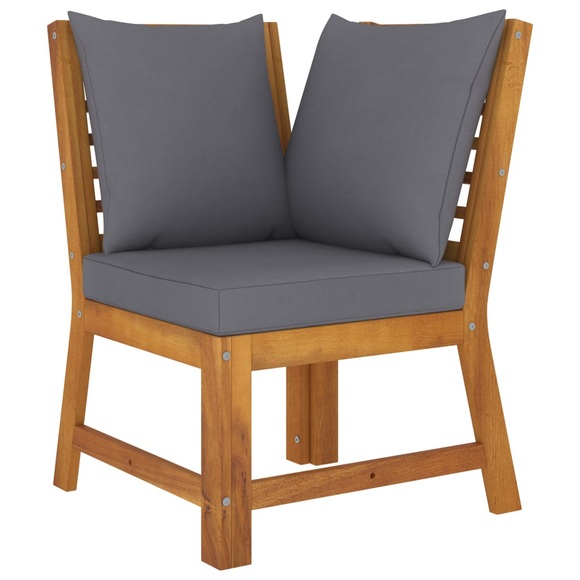 vidaXL Modular-Ecksofa mit Dunkelgrauen Kissen Akazie Massivholz