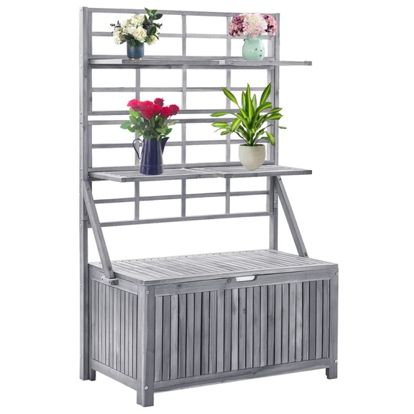 vidaXL Aufbewahrungsbox mit Spalier Grau 99x55x160cm Massivholz Akazie