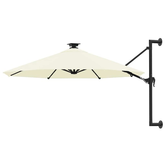 vidaXL Sonnenschirm Wandmontage mit LEDs Metallmast 300 cm Sandfarben