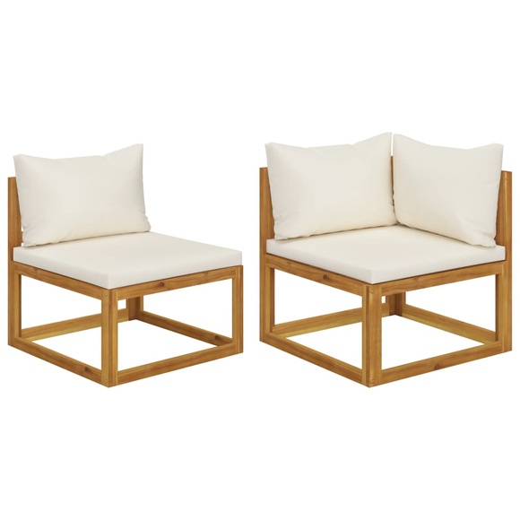 vidaXL 2-tlg. Sofa-Set mit cremeweißen Kissen Akazie Massivholz