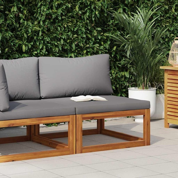 vidaXL Modular-Mittelsofa mit Dunkelgrauen Kissen Akazie Massivholz