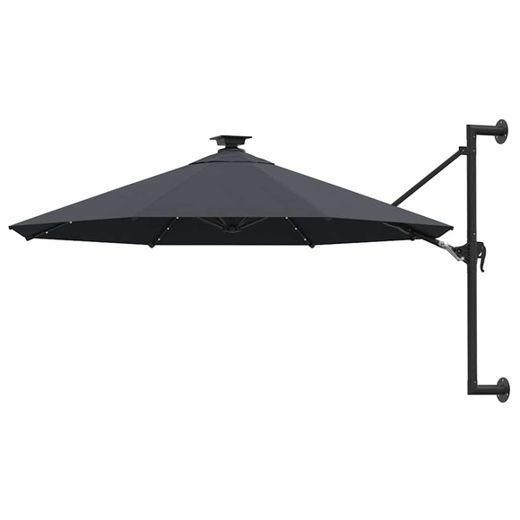 vidaXL Sonnenschirm Wandmontage mit LEDs Metallmast 300 cm Anthrazit
