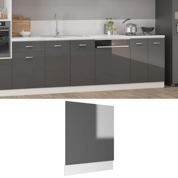 vidaXL Geschirrspülerblende Hochglanz-Grau 59,5x3x67 cm Spanplatte