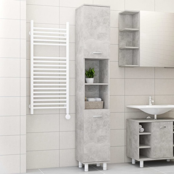 vidaXL Badezimmerschrank Betongrau 30x30x179 cm Spanplatte