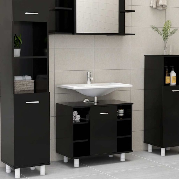 vidaXL Badezimmerschrank Schwarz 60x32x53,5 cm Spanplatte