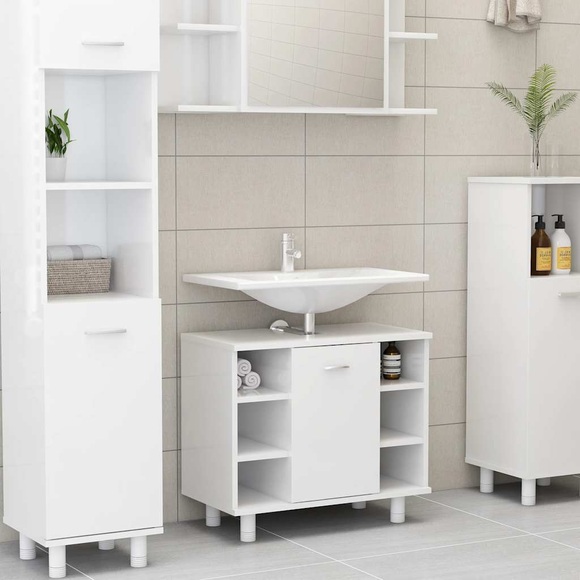 vidaXL Badezimmerschrank Hochglanz-Weiß 60x32x53,5 cm Spanplatte
