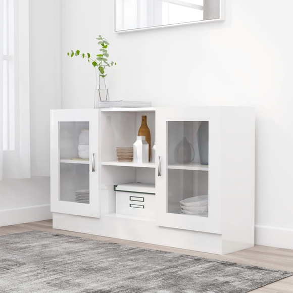 vidaXL Vitrinenschrank Hochglanz-Weiß 120x30,5x70 cm Spanplatte