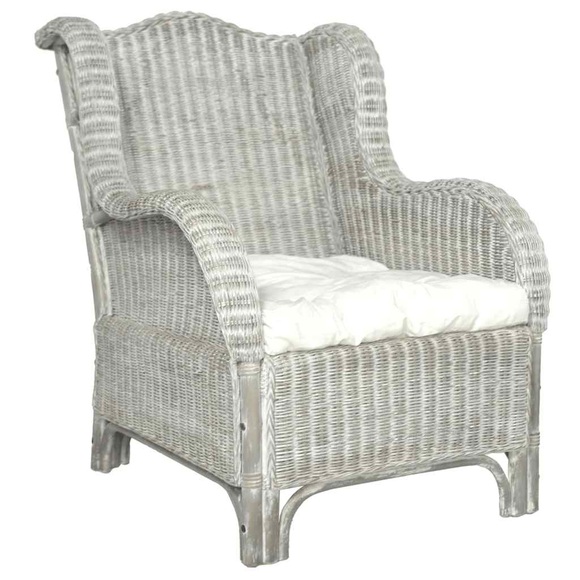 vidaXL Sessel mit Kissen Grau Natur-Rattan und Leinen