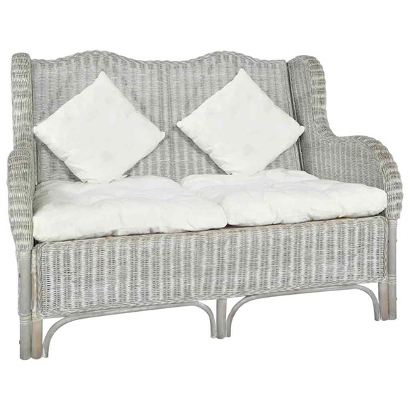 vidaXL 2-Sitzer-Sofa Grau Natur Rattan und Leinen