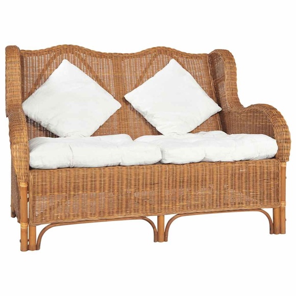 vidaXL 2-Sitzer-Sofa Hellbraun Natur Rattan und Leinen