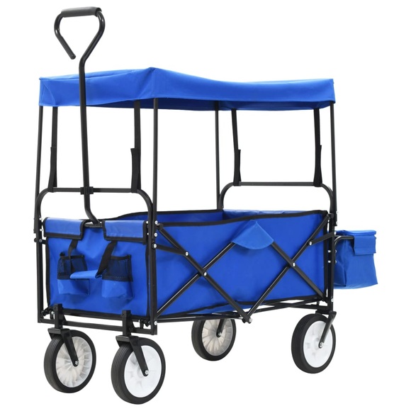 vidaXL Klappbarer Handwagen mit Sonnendach Stahl Blau