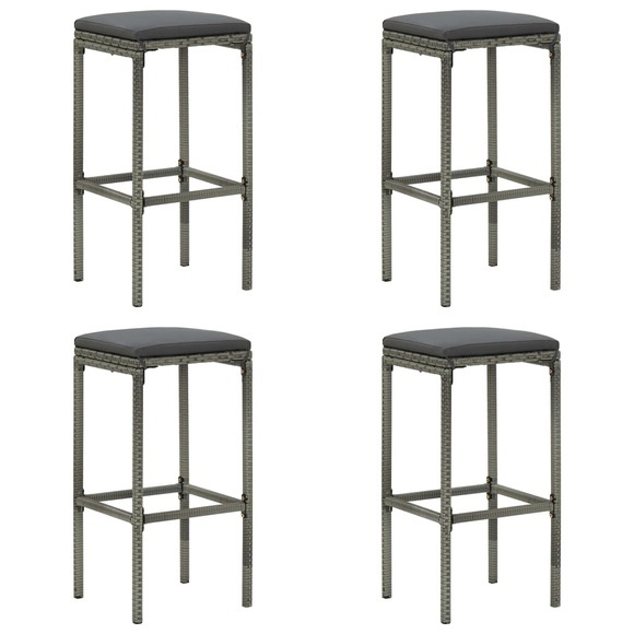 vidaXL Barhocker mit Kissen 4 Stk. Grau Poly Rattan