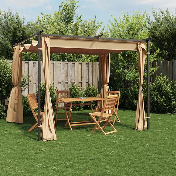 vidaXL Pavillon mit Vorhängen 3x3 m Taupe Stahl