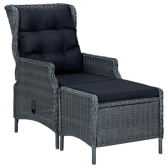 vidaXL Verstellbarer Gartensessel mit Fußhocker Poly Rattan Dunkelgrau