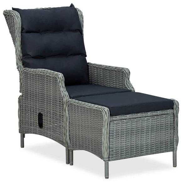vidaXL Verstellbarer Gartensessel mit Fußhocker Poly Rattan Hellgrau