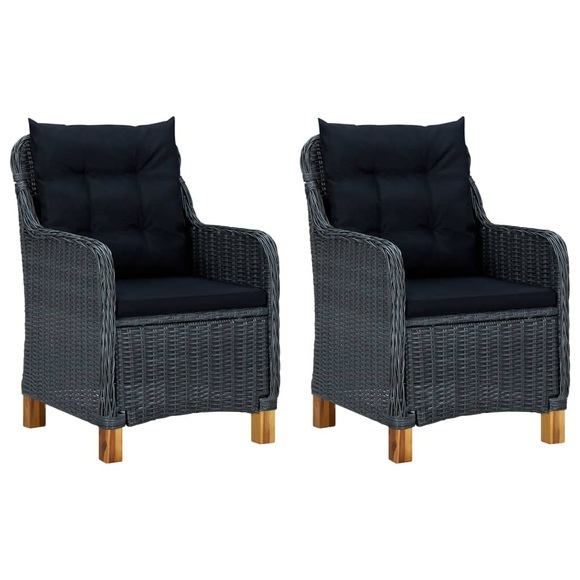 vidaXL Gartenstühle mit Kissen 2 Stk. Poly Rattan Dunkelgrau