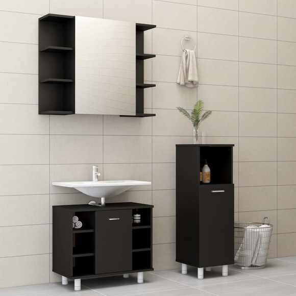 vidaXL 3-tlg. Badmöbel-Set Schwarz Spanplatte