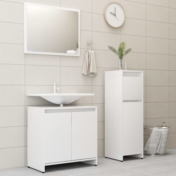 vidaXL 3-tlg. Badmöbel-Set Weiß Spanplatte