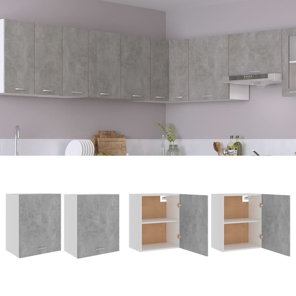 vidaXL Hängeschränke 2 Stk. Betongrau 50x31x60 cm Spanplatte