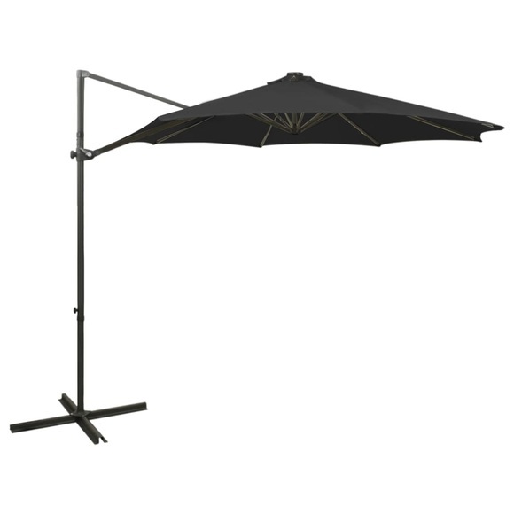 vidaXL Ampelschirm mit Mast und LED-Leuchten Schwarz 300 cm