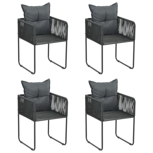vidaXL Gartenstühle 4 Stk. mit Kissen Poly Rattan Schwarz