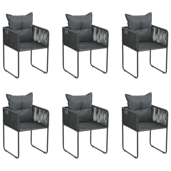 vidaXL Gartenstühle 6 Stk. mit Kissen Poly Rattan Schwarz