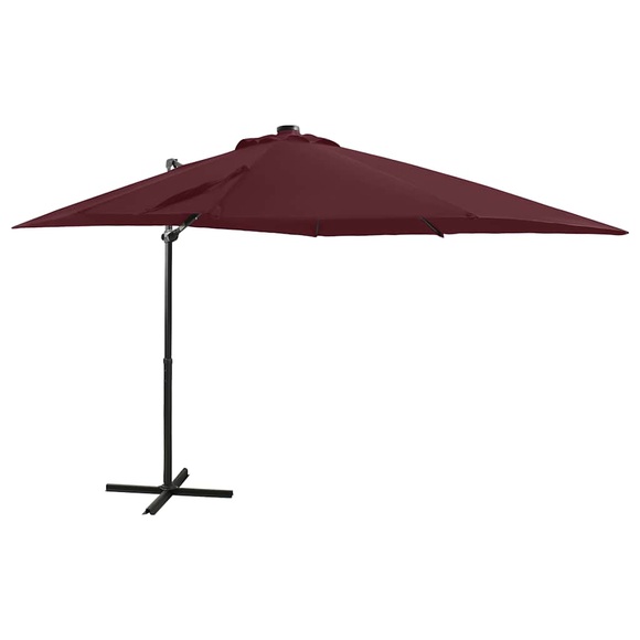 vidaXL Ampelschirm mit Mast und LED-Leuchten Bordeauxrot 250 cm