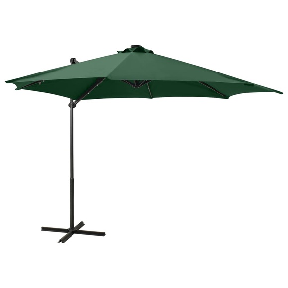 vidaXL Ampelschirm mit Mast und LED-Leuchten Grün 300 cm