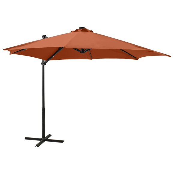 vidaXL Ampelschirm mit Mast und LED-Leuchten Terracotta-Rot 300 cm