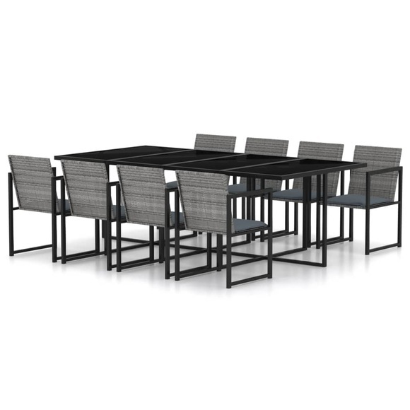 vidaXL 9-tlg. Garten-Essgruppe mit Kissen Poly Rattan Grau