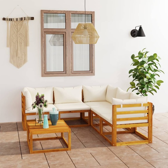 vidaXL 6-tlg. Garten-Lounge-Set mit Auflagen Creme Massivholz Akazie