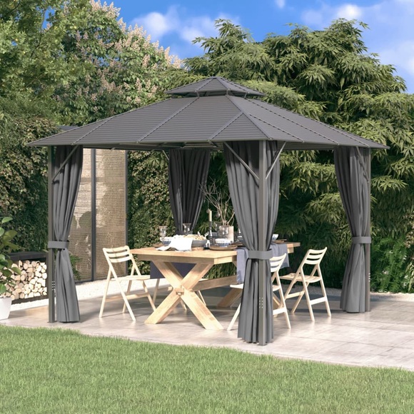 vidaXL Pavillon mit Seitenwänden & Doppeldach 3x3 m Anthrazit