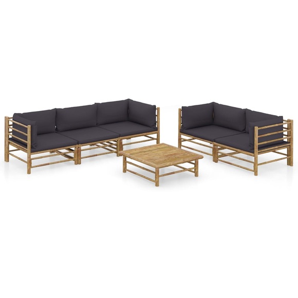 vidaXL 6-tlg. Garten-Lounge-Set mit Dunkelgrauen Kissen Bambus