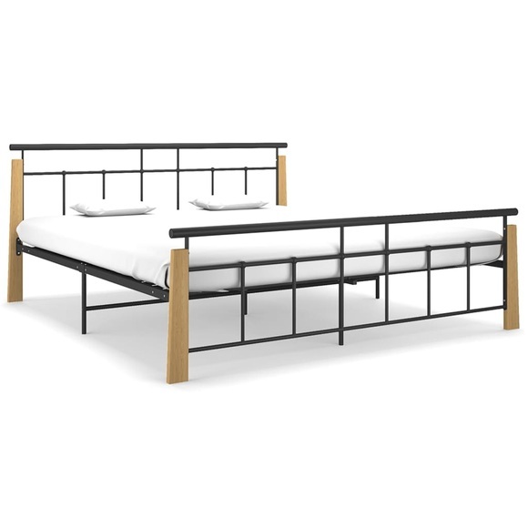 vidaXL Bettgestell Metall und Massivholz Eiche 180x200 cm