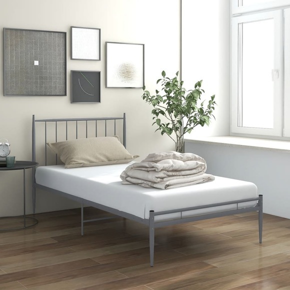 vidaXL Bett Grau Metall 90x200 cm